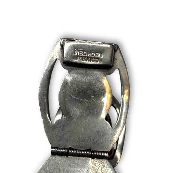 Vintage Mexico Alpaca Silver Gold Sheen Obsidian Panel Bracelet 7.25 - Picture 5 of 12